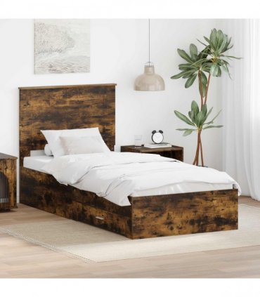 vidaXL Bed Frame Smoked Oak and Silver 75 x 190 cm Engineered Wood