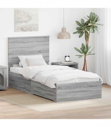 vidaXL Bed Frame Grey Sonoma and Silver 75 x 190 cm Engineered Wood