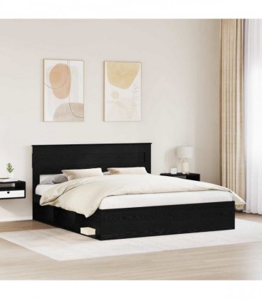 vidaXL Bed Frame Plain with Storage Black 200 x 200 cm Solid Pine Wood