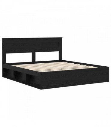 vidaXL Bed Frame Plain with Storage Black 200 x 200 cm Solid Pine Wood