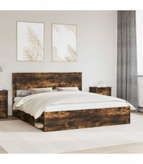 vidaXL Bed Frame with Storage Smoked Oak 200 x 200 cm Solid Pine Wood