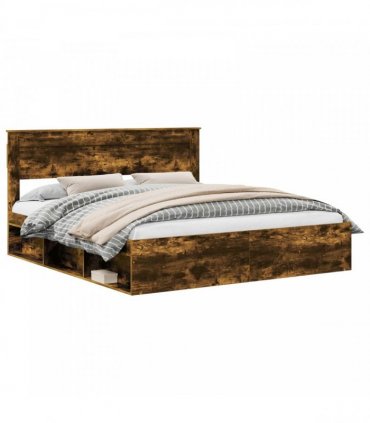 vidaXL Bed Frame with Storage Smoked Oak 200 x 200 cm Solid Pine Wood