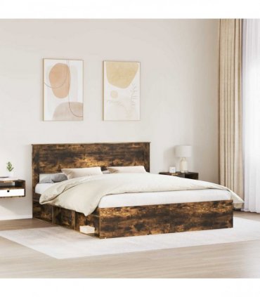 vidaXL Bed Frame with Storage Smoked Oak 200 x 200 cm Solid Pine Wood