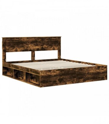 vidaXL Bed Frame with Storage Smoked Oak 200 x 200 cm Solid Pine Wood