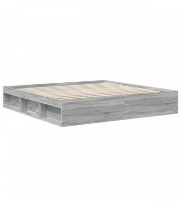 vidaXL Bed Frame with Storage Grey Sonoma 200 x 200 cm Solid Pine Wood