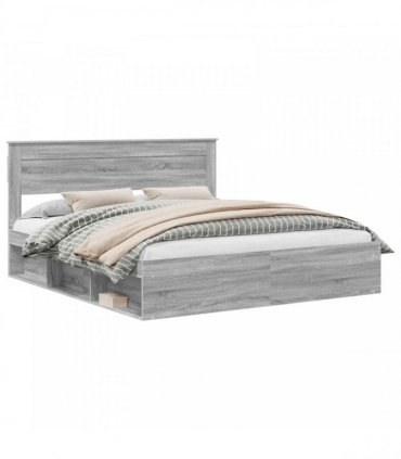 vidaXL Bed Frame with Storage Grey Sonoma 180 x 200 cm Solid Pine Wood