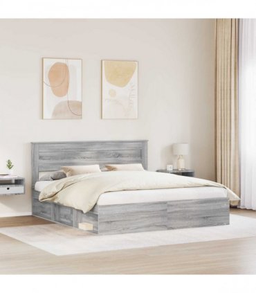 vidaXL Bed Frame with Storage Grey Sonoma 180 x 200 cm Solid Pine Wood