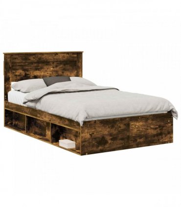 vidaXL Bed Frame Smoked Oak 135 x 190 cm Engineered Wood