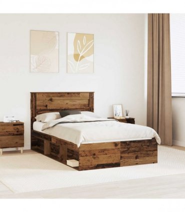 vidaXL Bed Frame with Headboard Old Wood 120 x 200 cm Solid Pine Wood