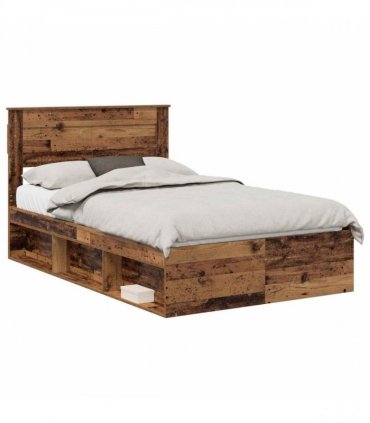 vidaXL Bed Frame with Headboard Old Wood 120 x 200 cm Solid Pine Wood