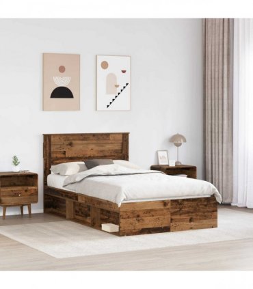 vidaXL Bed Frame with Headboard Old Wood 120 x 200 cm Solid Pine Wood