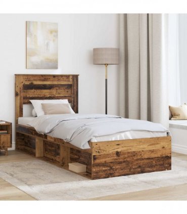 vidaXL Bed Frame with Headboard Old Wood 90 x 190 cm Solid Pine Wood