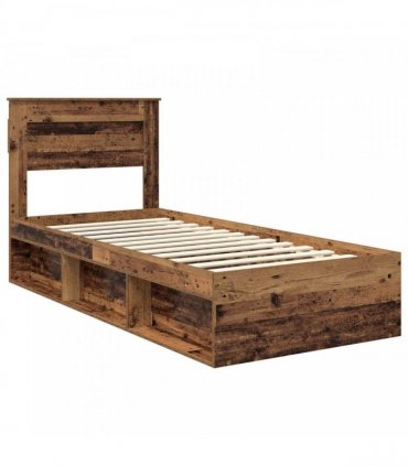 vidaXL Bed Frame with Headboard Old Wood 90 x 190 cm Solid Pine Wood
