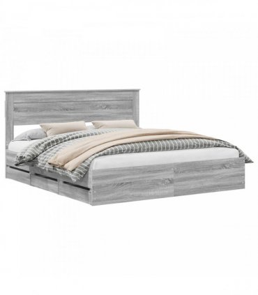 vidaXL Bed Frame with Drawer Grey Sonoma 200 x 200 cm Engineer Wood