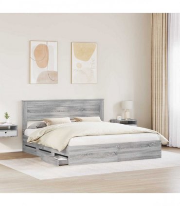 vidaXL Bed Frame with Drawer Grey Sonoma 200 x 200 cm Engineer Wood