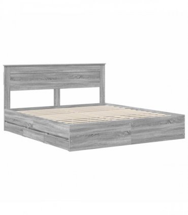 vidaXL Bed Frame with Drawer Grey Sonoma 200 x 200 cm Engineer Wood