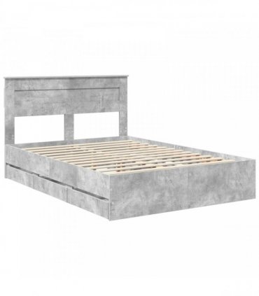 vidaXL Bed Frame with Drawer Concrete Grey 150 x 200 cm Engineer Wood