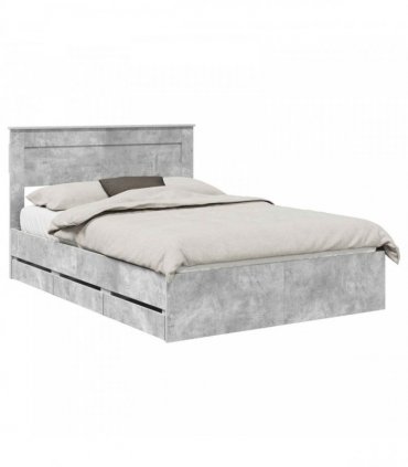 vidaXL Bed Frame with Drawer Concrete Grey 140 x 190 cm Engineer Wood