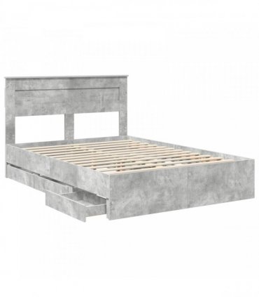 vidaXL Bed Frame with Drawer Concrete Grey 140 x 190 cm Engineer Wood