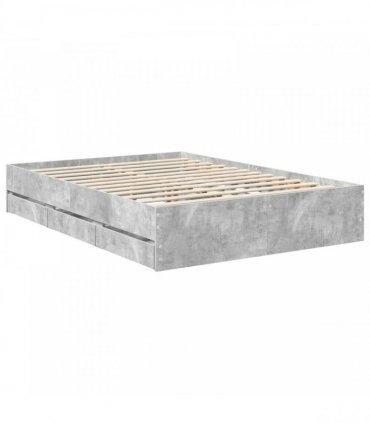 vidaXL Bed Frame with Drawer Concrete Grey 140 x 190 cm Engineer Wood