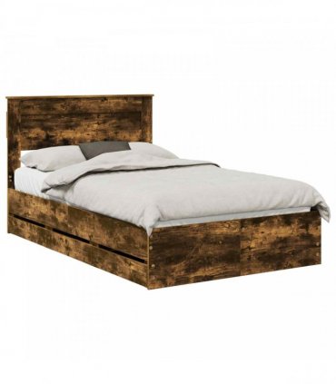 vidaXL Bed Frame with Drawer Smoked Oak 120 x 190 cm Engineer Wood