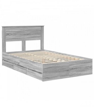vidaXL Bed Frame with Drawer Grey Sonoma 120 x 190 cm Engineer Wood