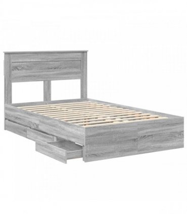 vidaXL Bed Frame with Drawer Grey Sonoma 120 x 190 cm Engineer Wood