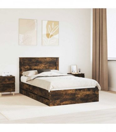 vidaXL Bed Frame with Drawer Smoked Oak 120 x 200 cm Engineer Wood