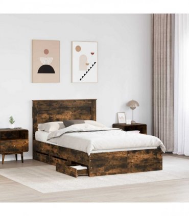 vidaXL Bed Frame with Drawer Smoked Oak 120 x 200 cm Engineer Wood