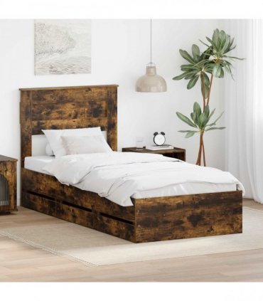 vidaXL Bed Frame with Drawer Smoked Oak 100 x 200 cm Engineer Wood