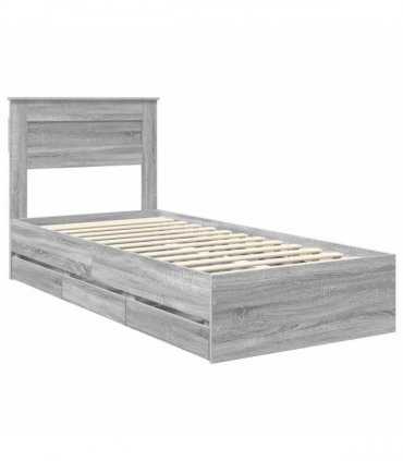 vidaXL Bed Frame with Drawer Grey Sonoma 100 x 200 cm Engineer Wood