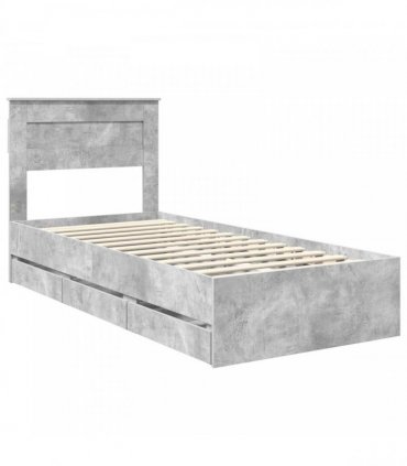 vidaXL Bed Frame with Drawer Concrete Grey 90 x 190 cm Engineer Wood