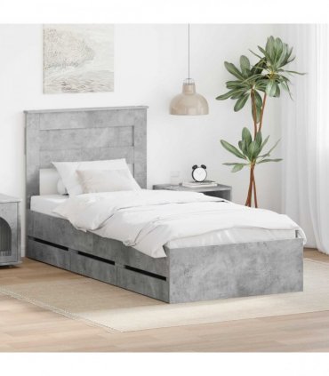 vidaXL Bed Frame with Drawer Concrete Grey 90 x 200 cm Engineer Wood