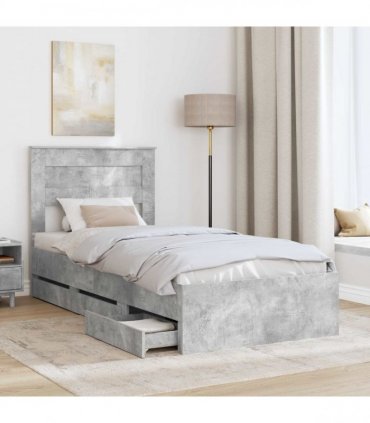 vidaXL Bed Frame with Drawer Concrete Grey 75 x 190 cm Engineer Wood