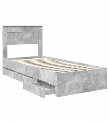 vidaXL Bed Frame with Drawer Concrete Grey 75 x 190 cm Engineer Wood