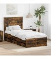 vidaXL Bed Frame with Drawer Smoked Oak 75 x 190 cm Engineer Wood