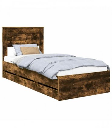vidaXL Bed Frame with Drawer Smoked Oak 75 x 190 cm Engineer Wood
