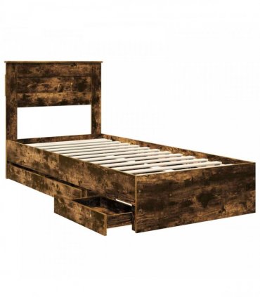 vidaXL Bed Frame with Drawer Smoked Oak 75 x 190 cm Engineer Wood