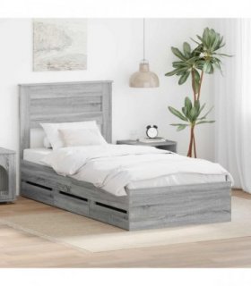 vidaXL Bed Frame with Drawer Grey Sonoma 75 x 190 cm Engineer Wood