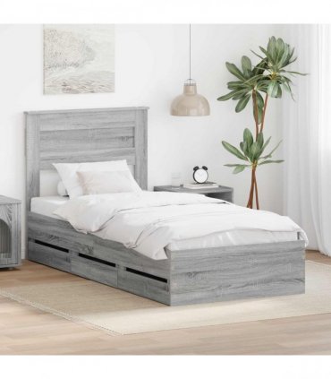 vidaXL Bed Frame with Drawer Grey Sonoma 75 x 190 cm Engineer Wood