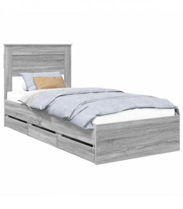 vidaXL Bed Frame with Drawer Grey Sonoma 75 x 190 cm Engineer Wood