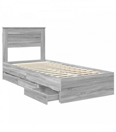 vidaXL Bed Frame with Drawer Grey Sonoma 75 x 190 cm Engineer Wood