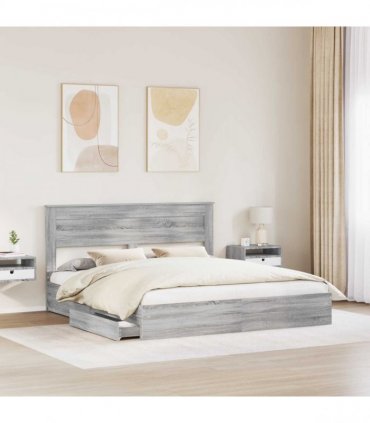 vidaXL Storage Bed Grey Sonoma 200 x 200 cm Engineered Wood