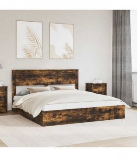 vidaXL Storage Bed with Drawer Smoked Oak 180 x 200 cm Engineered Wood