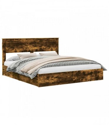 vidaXL Storage Bed with Drawer Smoked Oak 180 x 200 cm Engineered Wood