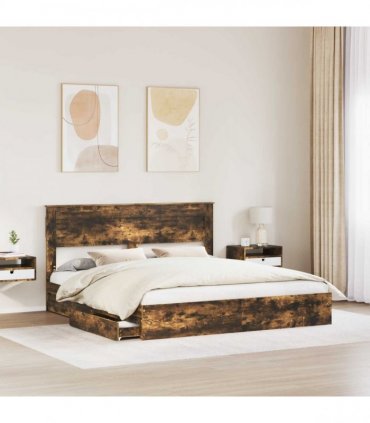 vidaXL Storage Bed with Drawer Smoked Oak 180 x 200 cm Engineered Wood
