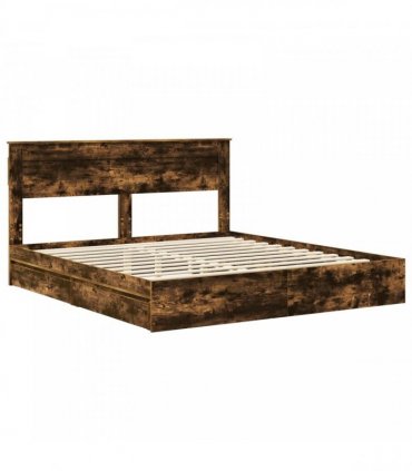 vidaXL Storage Bed with Drawer Smoked Oak 180 x 200 cm Engineered Wood