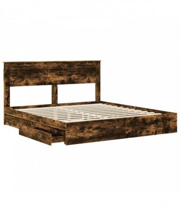 vidaXL Storage Bed with Drawer Smoked Oak 180 x 200 cm Engineered Wood