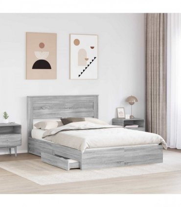 vidaXL Storage Bed Grey Sonoma 140 x 200 cm Engineered Wood