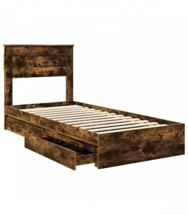 vidaXL Storage Bed with Drawer Smoked Oak 100 x 200 cm Engineered Wood